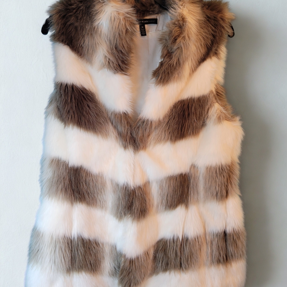 White House Black Market Brown and White Faux Fur Vest